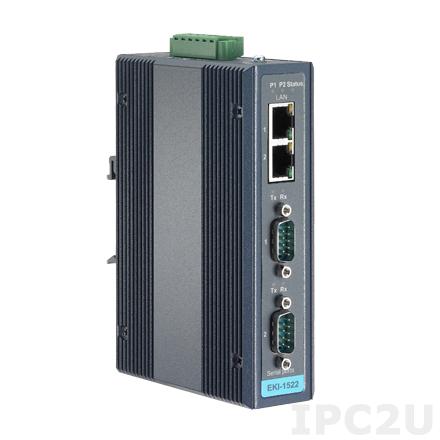 EKI-1522-CE Ethernet сервер последовательных интерфейсов, 2xRS-232/422/485 разъем DB9 Male, 2xLAN, -10...+60C