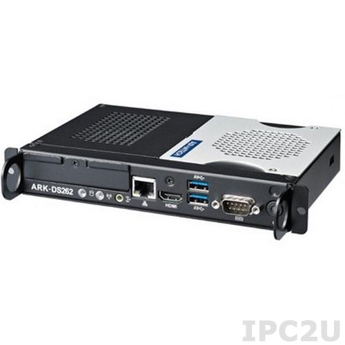 ARK-DS262GQ-U2A1E Компактный компьютер с Intel Celeron 3020E, 2Гб RAM, HDMI, 1xGB LAN, 1xCOM, 2xUSB 3.0, разъем JAE, 500Гб HDD, 1xMiniPCIe, Audio, WES7E, SUSIAccess, McAfee, Acronis