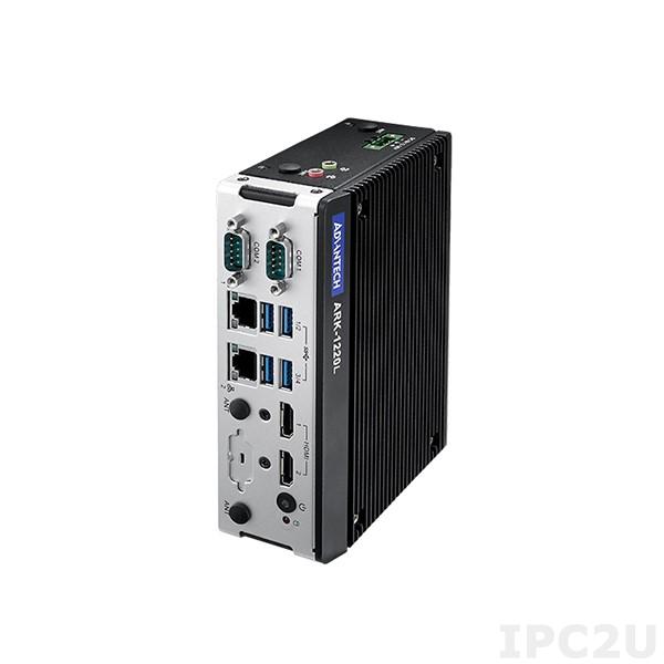 ARK-1220L-S6A2 Компактный компьютер с Intel Atom E3940 1.6ГГц, максимальная частота ядра 1.8ГГц, до 8Гб DDR3L, 2x HDMI 1.4, 2xGbE, 2x RS-232/422/485, 4x USB 3.0, 1x полноразмерный MiniPCIe, 1x M.2 2230 для Wi-Fi модуля, 12-28В DC