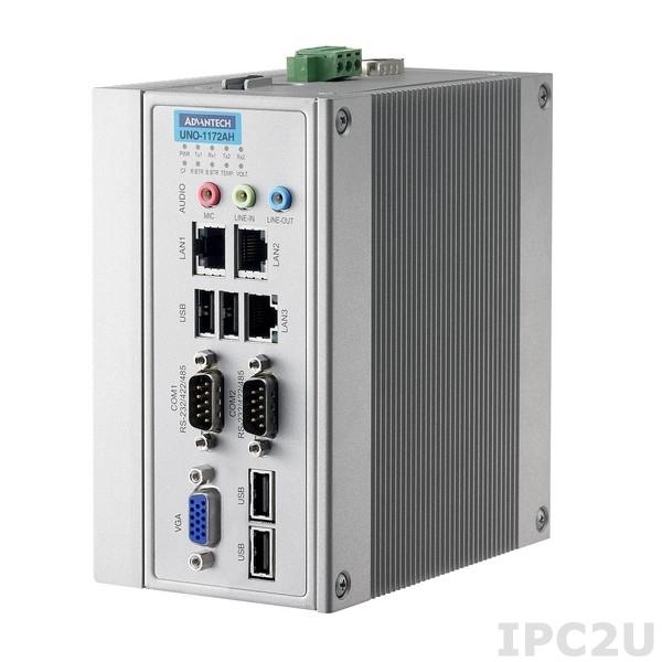 UNO-1172AH-A33E Безвентиляторный компактный компьютер на DIN-рейку, Intel Atom D510 1.67Ггц, 2Гб DDR2, отсек для 2.5&quot; SATA HDD, VGA, 2xRS-232/422/485, 3x10/100 LAN, 4xUSB, 1x mini-PCIe, Аудио, 9...36В DC, стандарт C1D2