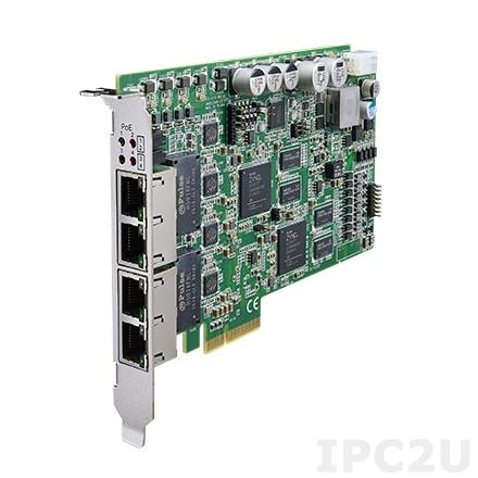 PCIE-1174-AE Сетевая карта видеозахвата, 4 порта 10/100/1000 с PoE, PCI Express x4, 8кВ ESD, 1кВ EFT, поддержка GigE Vision, GoE, ToE, GENiCAM и GENTL, DIO